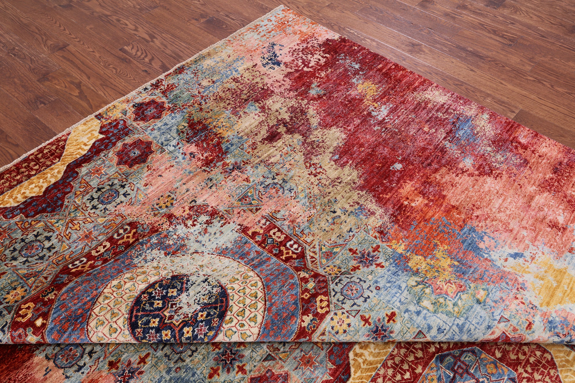 Abstract Modern Mamluk Hand Knotted Wool Rug - 9' 9" X 13' 1" - Golden Nile