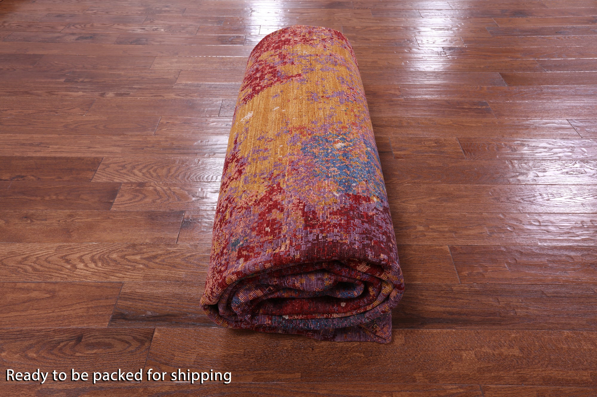 Abstract Modern Hand Knotted Wool Rug - 9' 8" X 13' 7" - Golden Nile