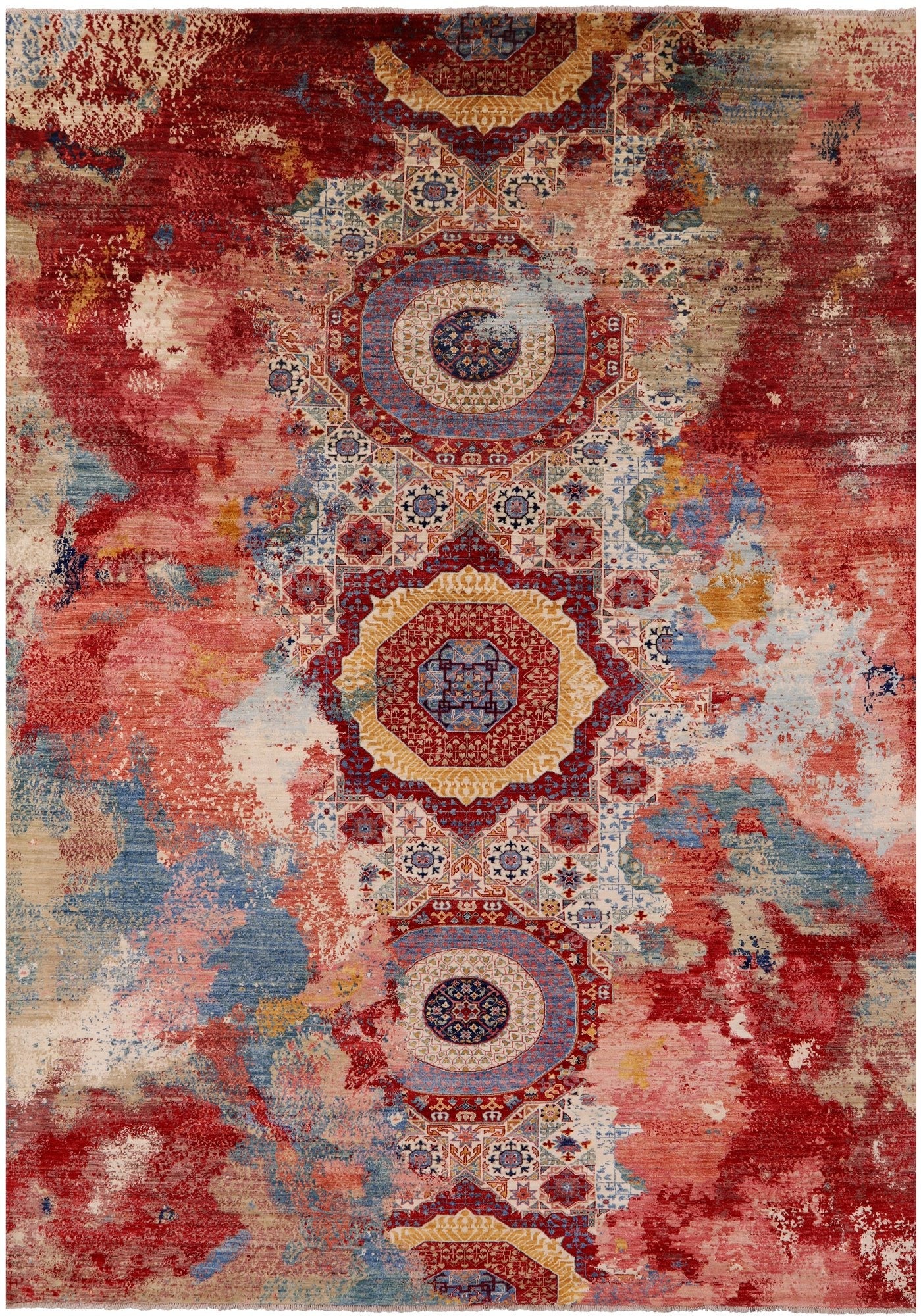 Asbtract Modern Mamluk Hand Knotted Wool Rug - 9' 9" X 13' 7" - Golden Nile