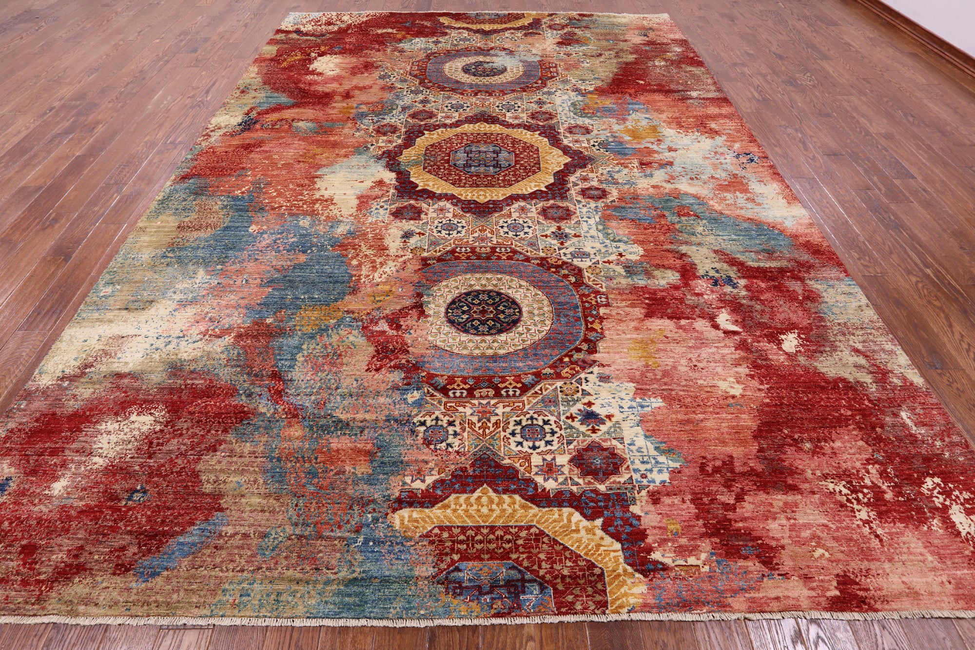 Asbtract Modern Mamluk Hand Knotted Wool Rug - 9' 9" X 13' 7" - Golden Nile