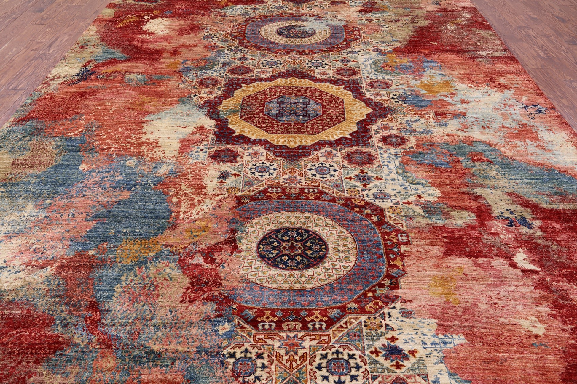 Asbtract Modern Mamluk Hand Knotted Wool Rug - 9' 9" X 13' 7" - Golden Nile