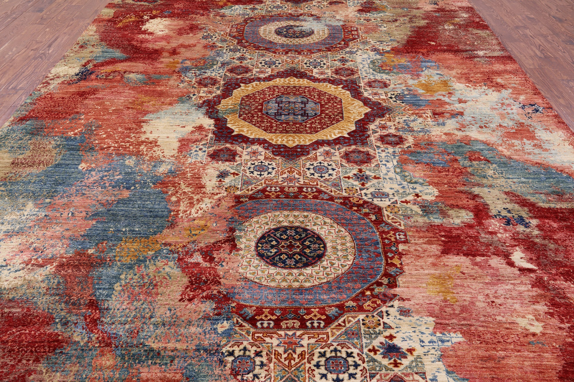 Asbtract Modern Mamluk Hand Knotted Wool Rug - 9' 9" X 13' 7" - Golden Nile