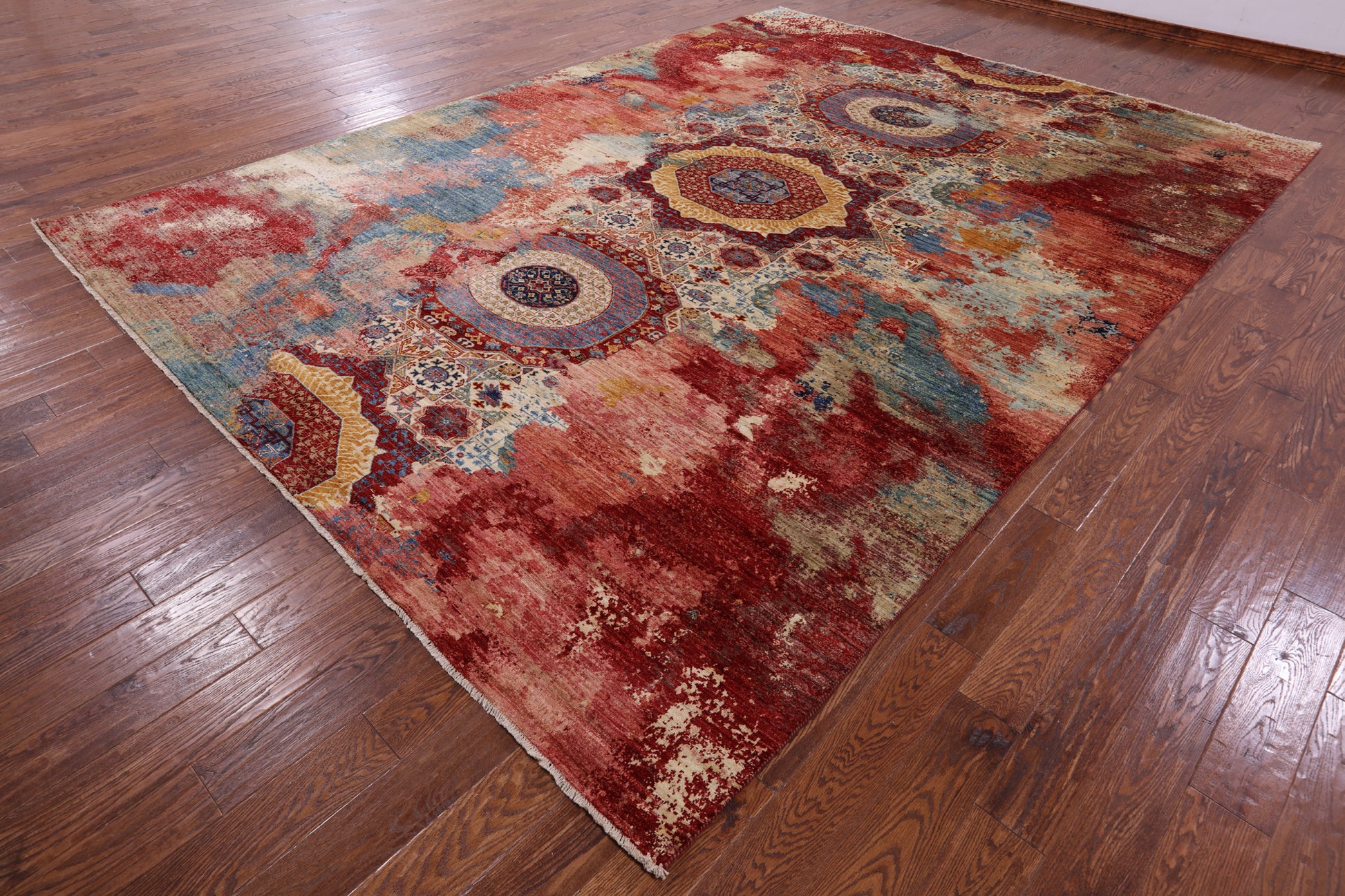 Asbtract Modern Mamluk Hand Knotted Wool Rug - 9' 9" X 13' 7" - Golden Nile