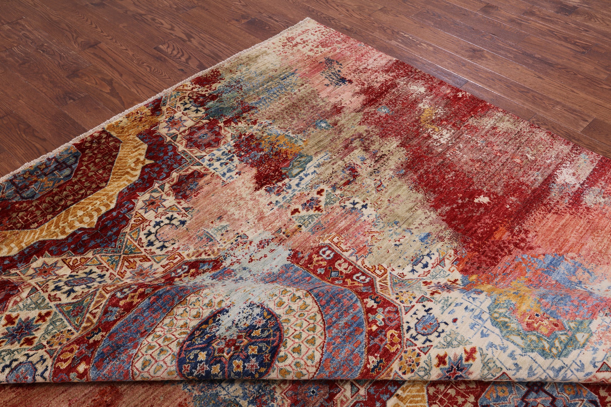 Asbtract Modern Mamluk Hand Knotted Wool Rug - 9' 9" X 13' 7" - Golden Nile