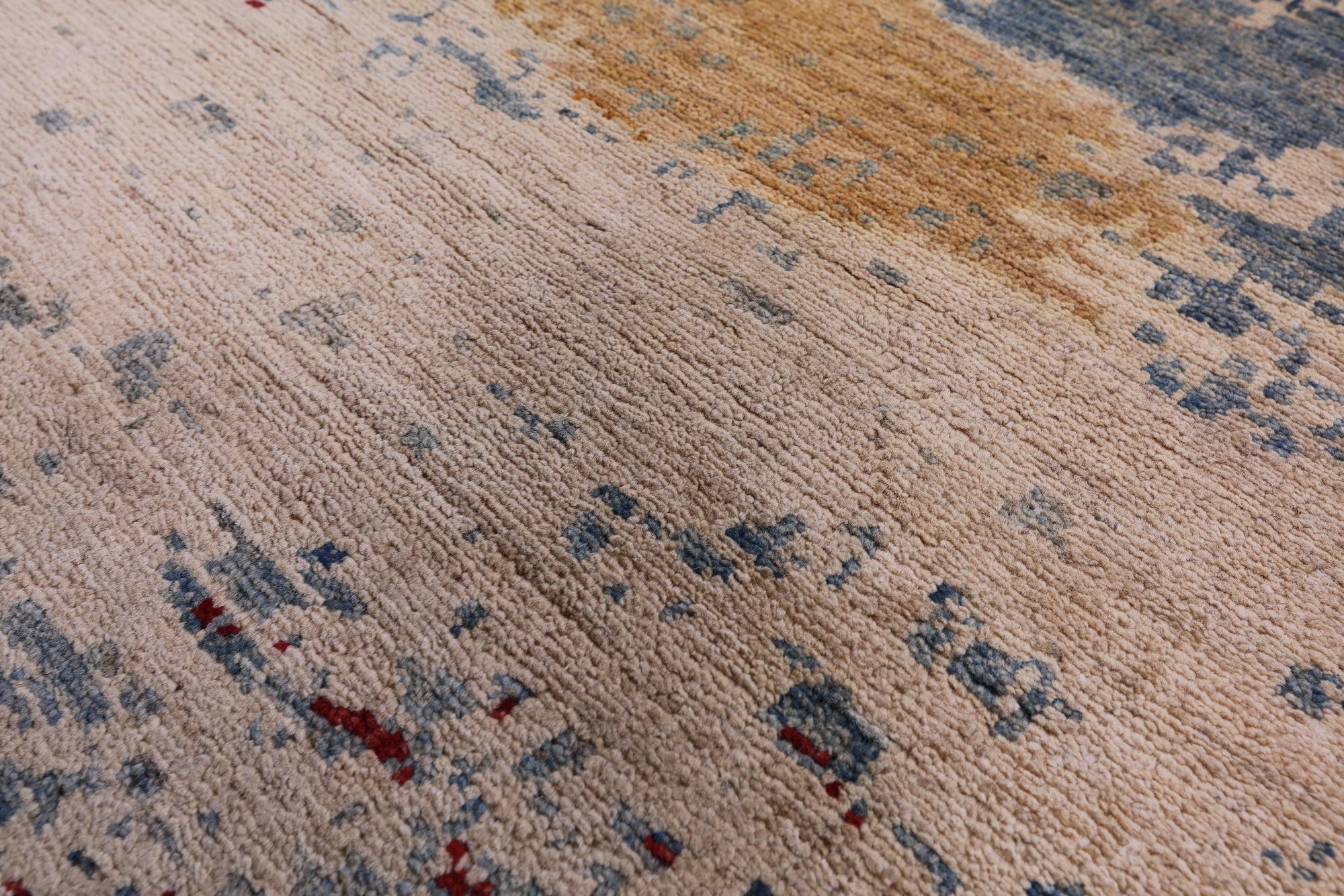 Abstract Modern Mamluk Hand Knotted Wool Rug - 8' 8" X 12' 1" - Golden Nile