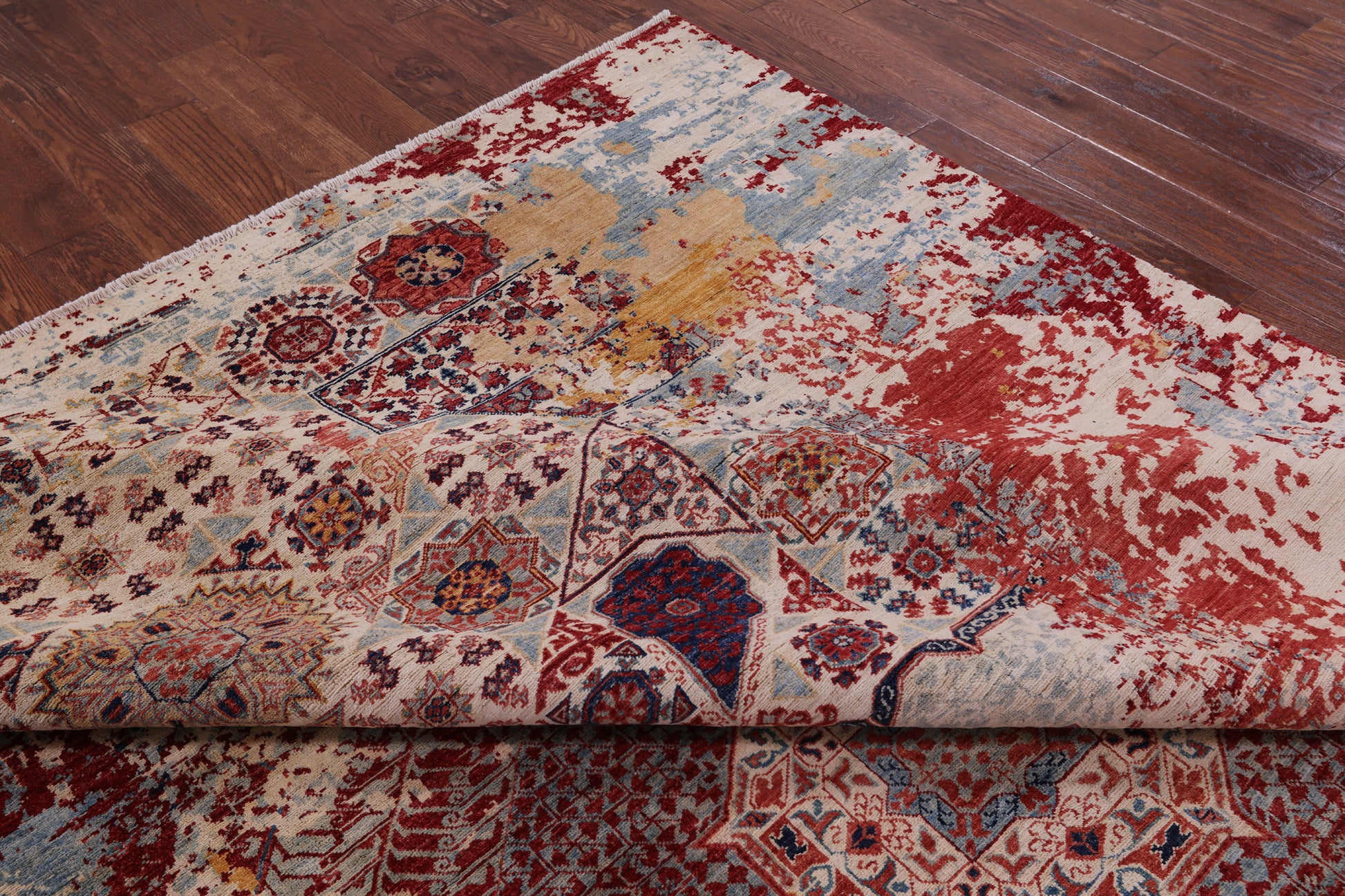 Abstract Modern Mamluk Hand Knotted Wool Rug - 8' 8" X 12' 1" - Golden Nile