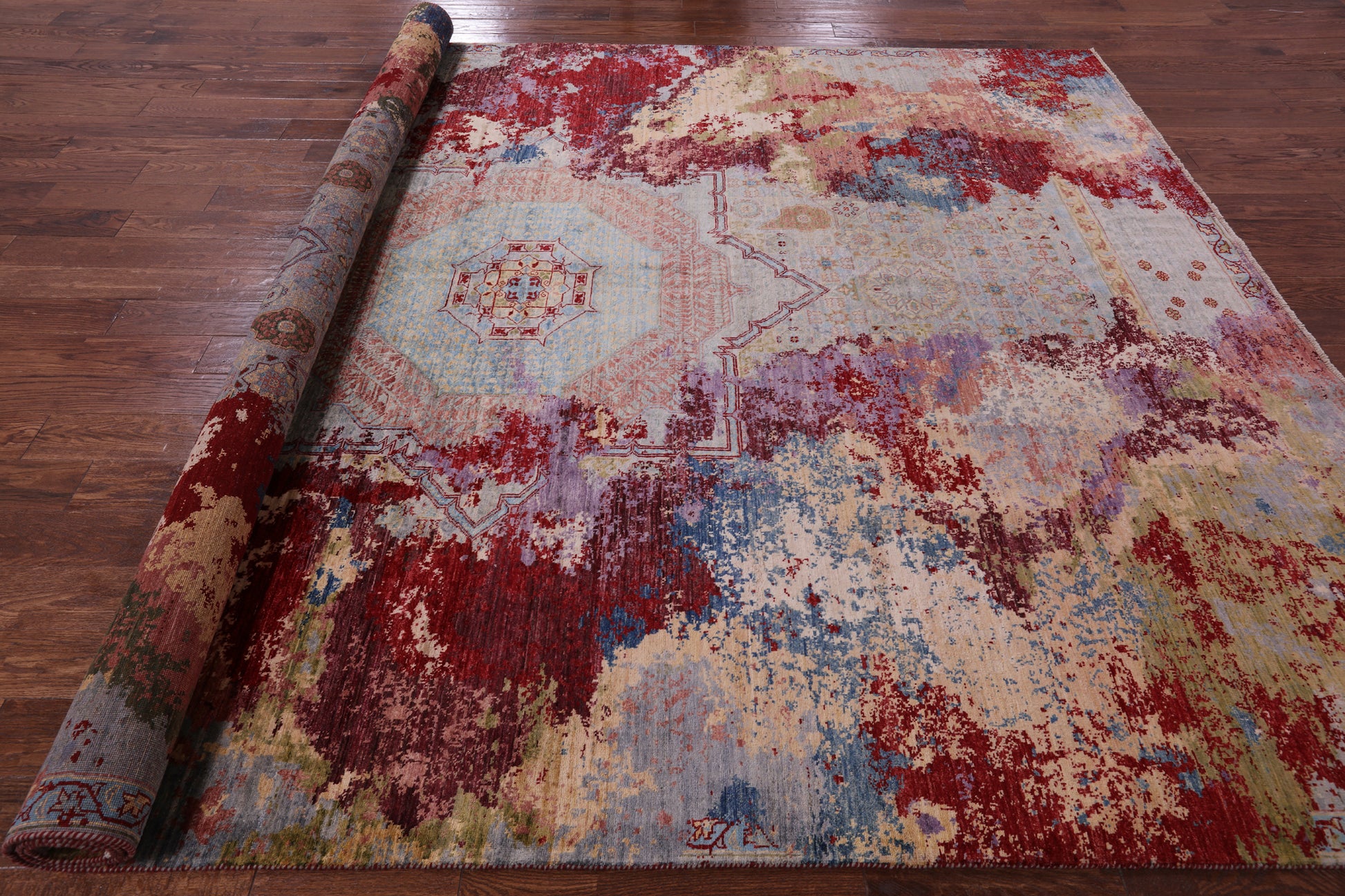 Abstract Modern Mamluk Hand Knotted Wool Rug - 8' 11" X 11' 10" - Golden Nile