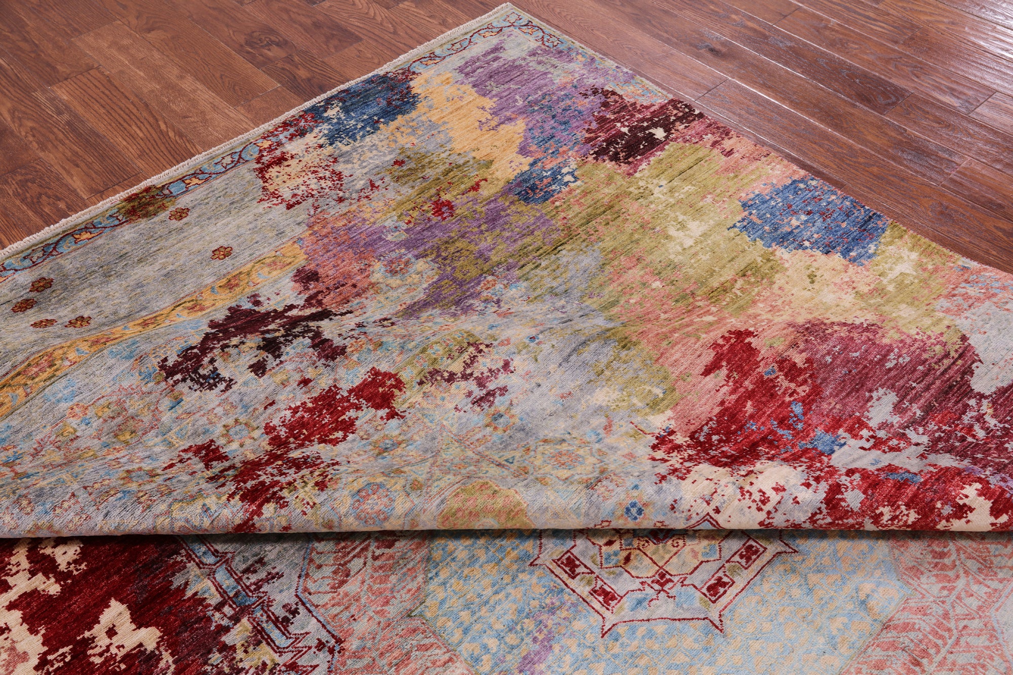 Abstract Modern Mamluk Hand Knotted Wool Rug - 8' 11" X 11' 10" - Golden Nile