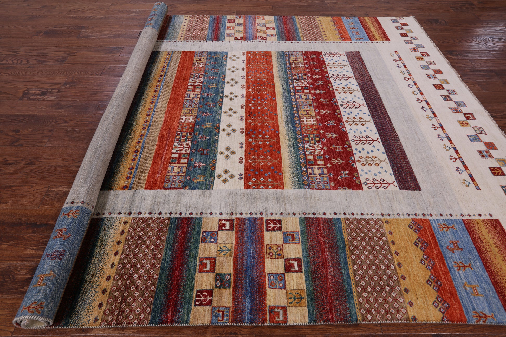 Tribal Persian Gabbeh Hand Knotted Wool Rug - 8' 0" X 9' 7" - Golden Nile