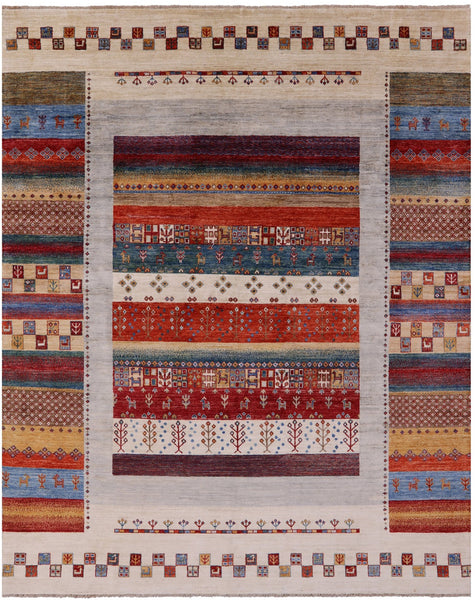 Tribal Persian Gabbeh Hand Knotted Wool Rug - 8' 0" X 9' 7" - Golden Nile