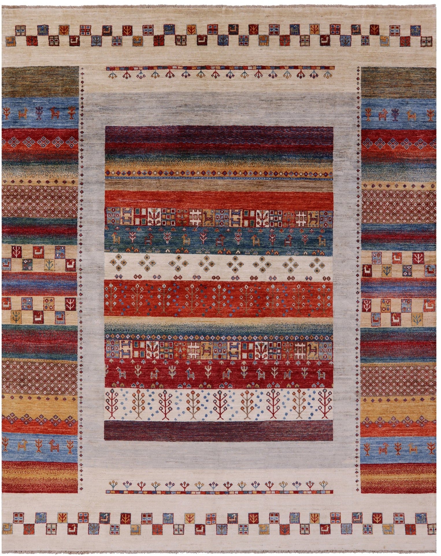 Tribal Persian Gabbeh Hand Knotted Wool Rug - 8' 0" X 9' 7" - Golden Nile