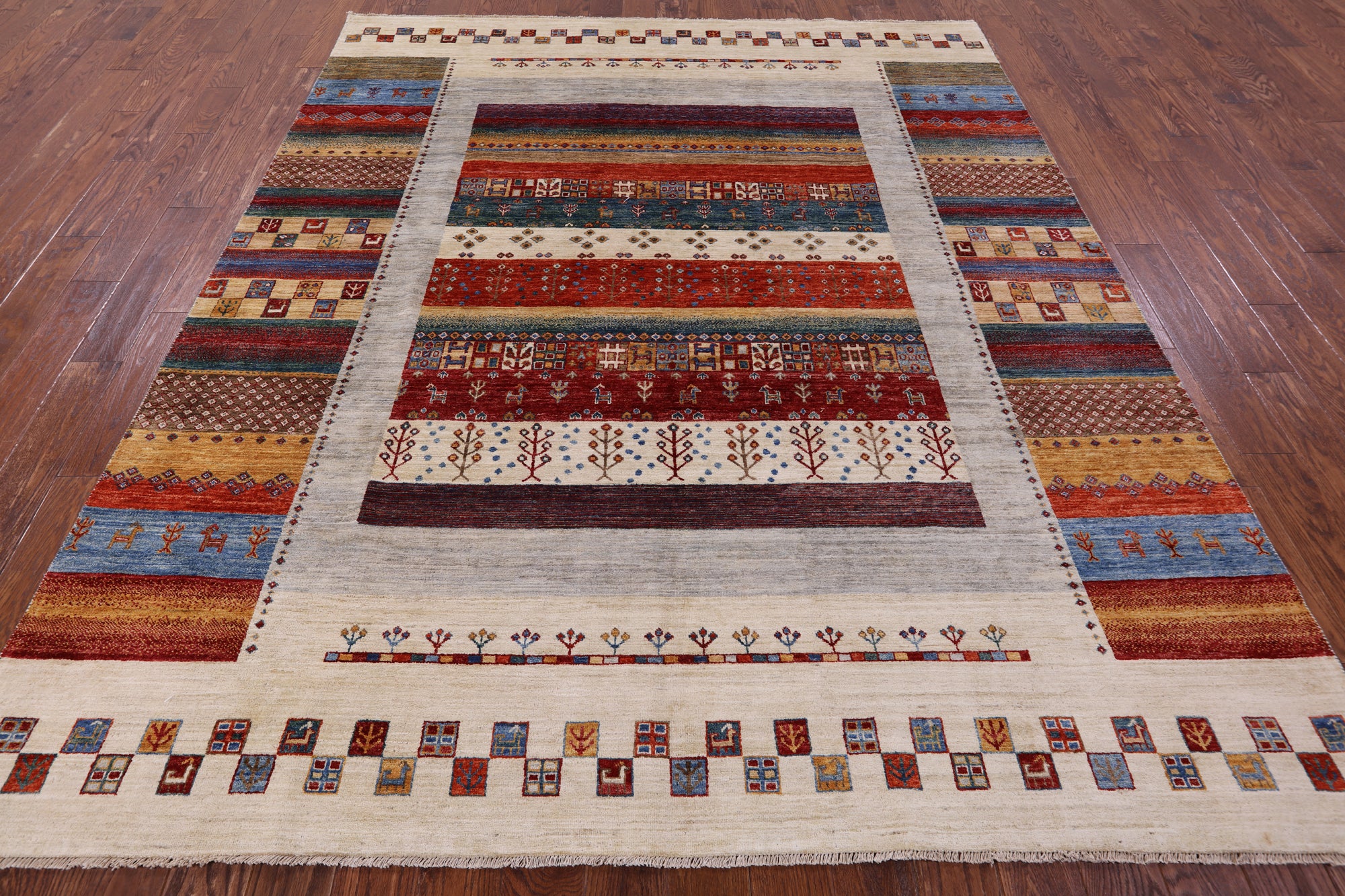 Tribal Persian Gabbeh Hand Knotted Wool Rug - 8' 0" X 9' 7" - Golden Nile