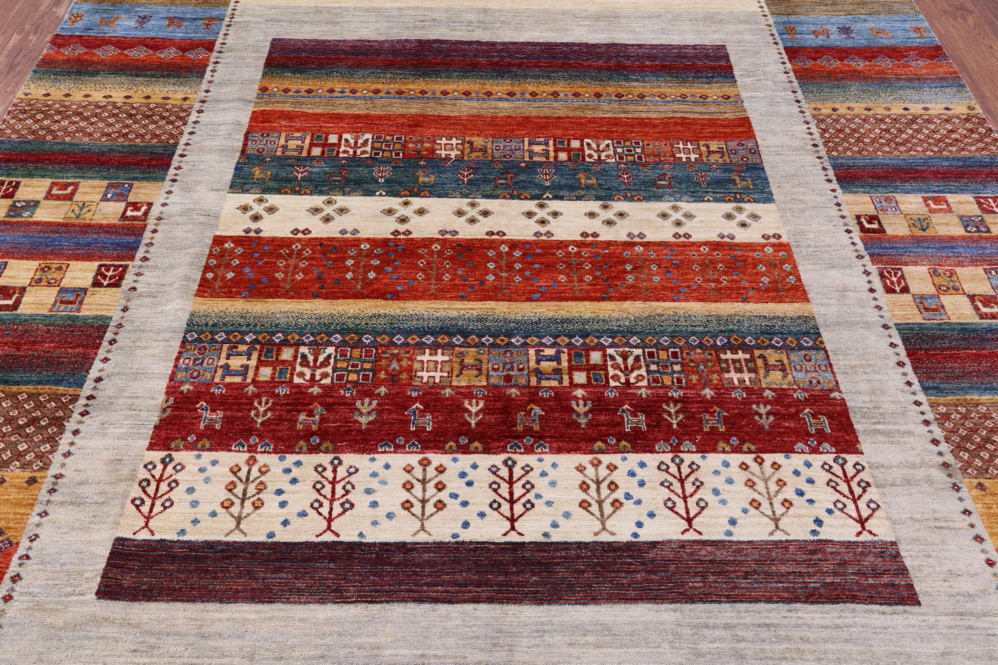 Tribal Persian Gabbeh Hand Knotted Wool Rug - 8' 0" X 9' 7" - Golden Nile