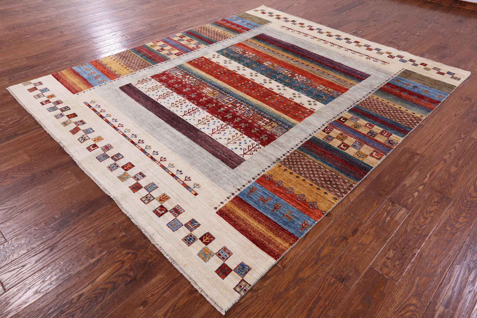 Tribal Persian Gabbeh Hand Knotted Wool Rug - 8' 0" X 9' 7" - Golden Nile