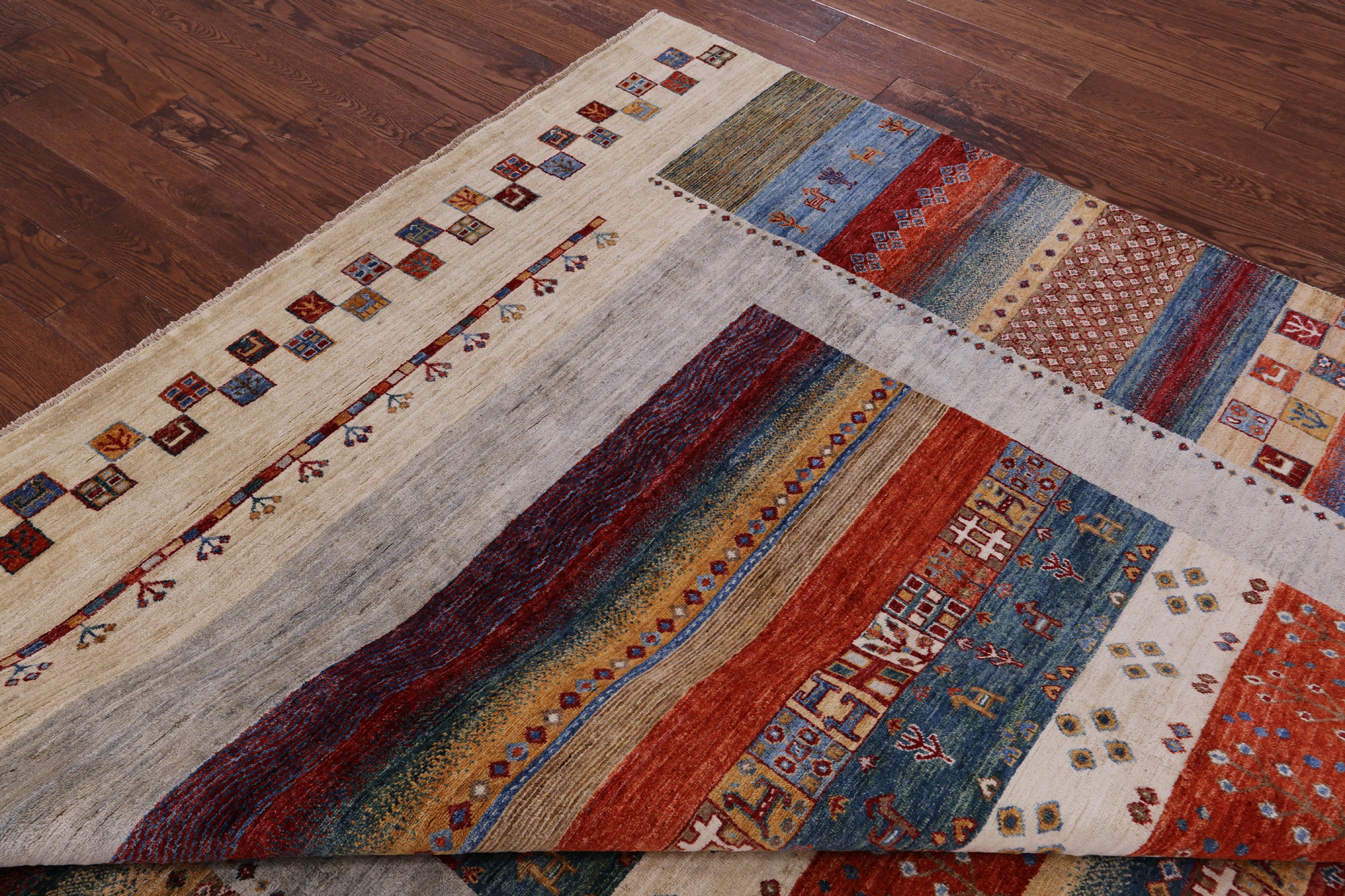 Tribal Persian Gabbeh Hand Knotted Wool Rug - 8' 0" X 9' 7" - Golden Nile