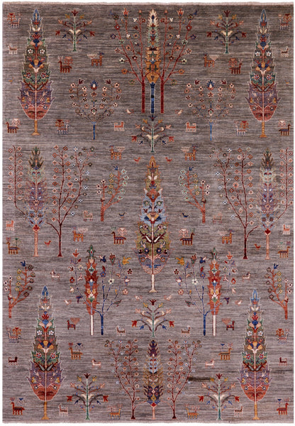 Tribal Persian Gabbeh Hand Knotted Wool Rug - 6' 7" X 9' 5" - Golden Nile