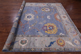 Blue Turkish Oushak Hand Knotted Wool Rug - 9' 0" X 11' 7" - Golden Nile