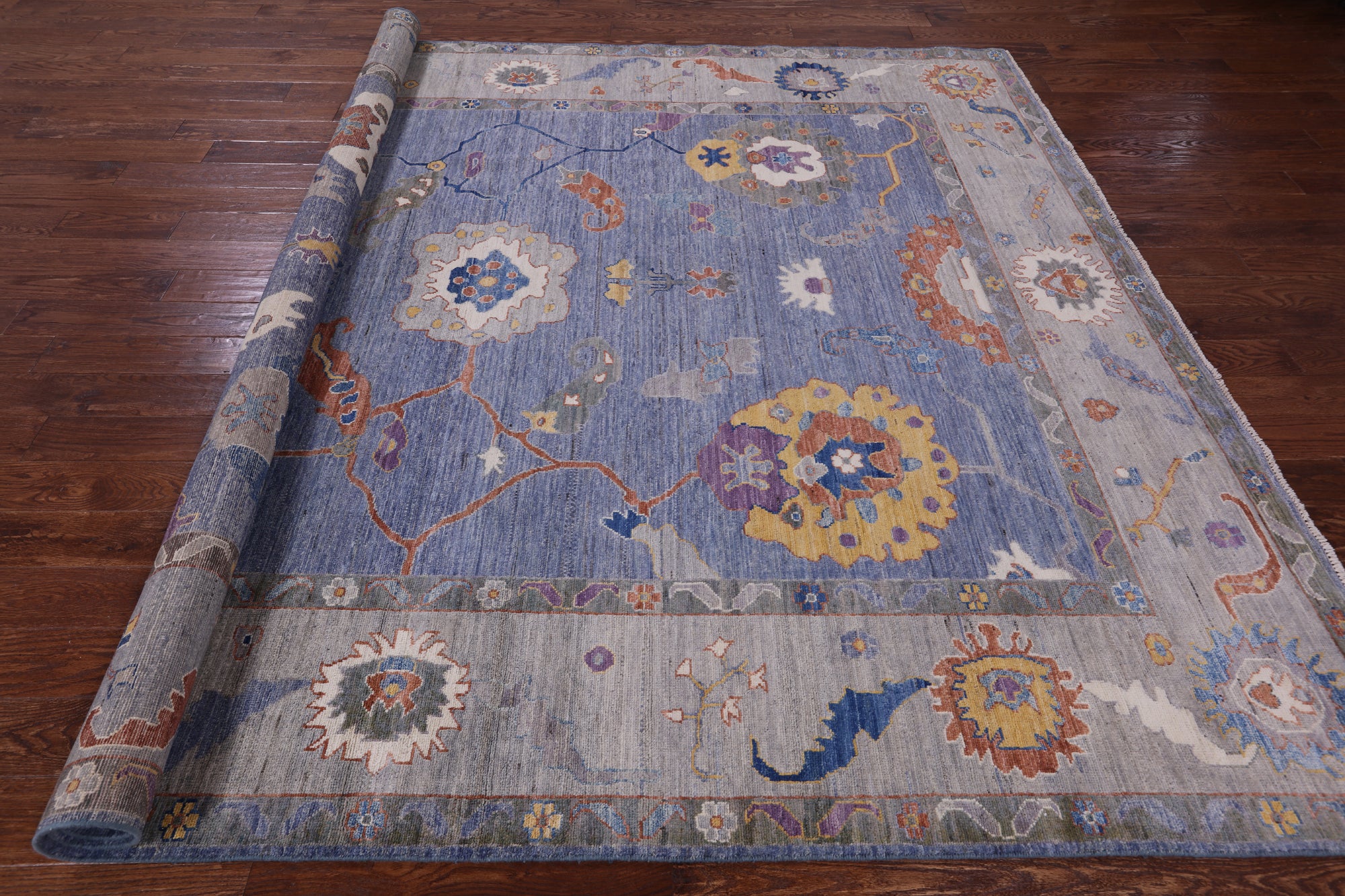Blue Turkish Oushak Hand Knotted Wool Rug - 9' 0" X 11' 7" - Golden Nile