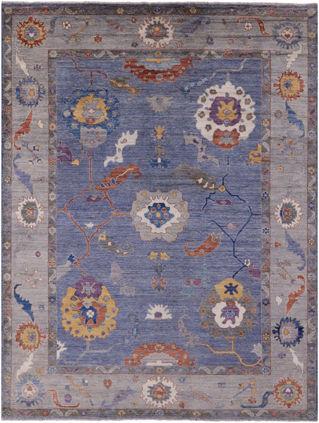 Blue Turkish Oushak Hand Knotted Wool Rug - 9' 0" X 11' 7" - Golden Nile