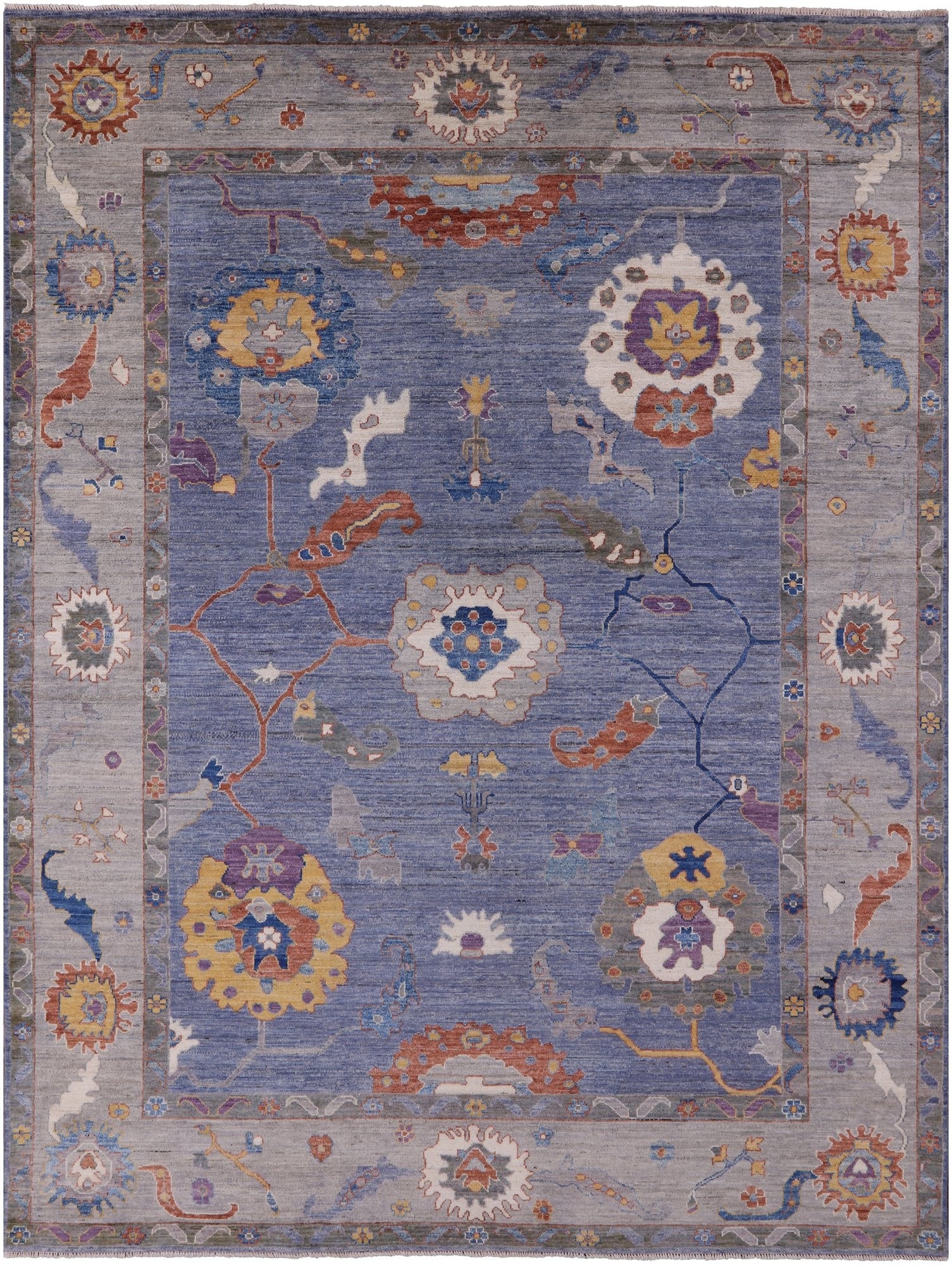 Blue Turkish Oushak Hand Knotted Wool Rug - 9' 0" X 11' 7" - Golden Nile