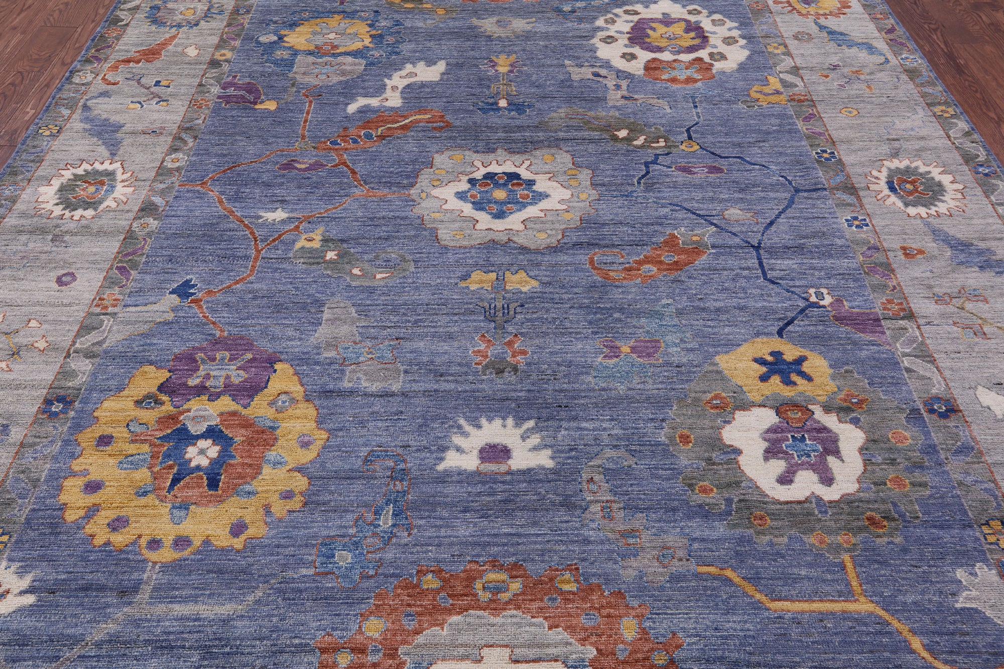 Blue Turkish Oushak Hand Knotted Wool Rug - 9' 0" X 11' 7" - Golden Nile