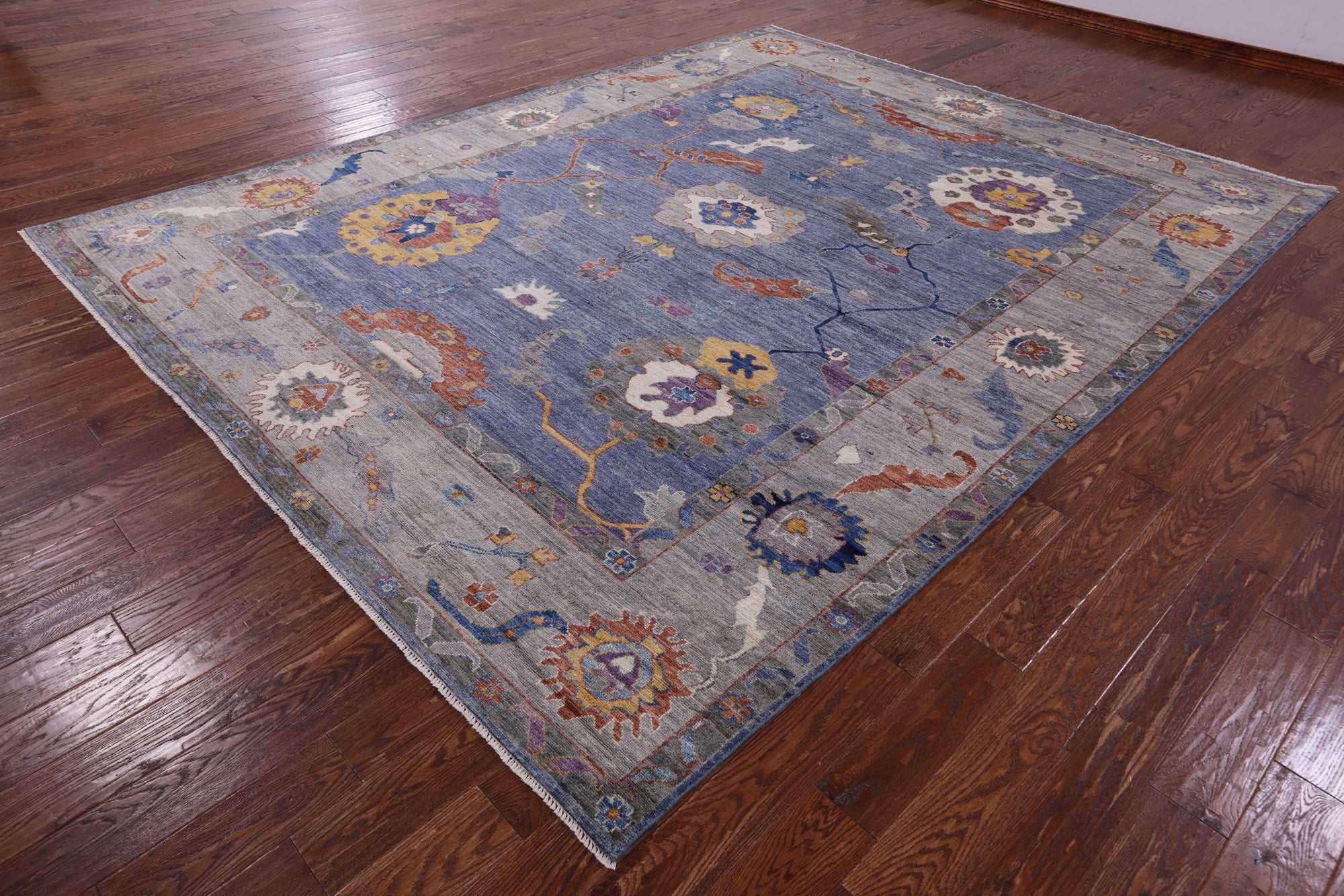 Blue Turkish Oushak Hand Knotted Wool Rug - 9' 0" X 11' 7" - Golden Nile