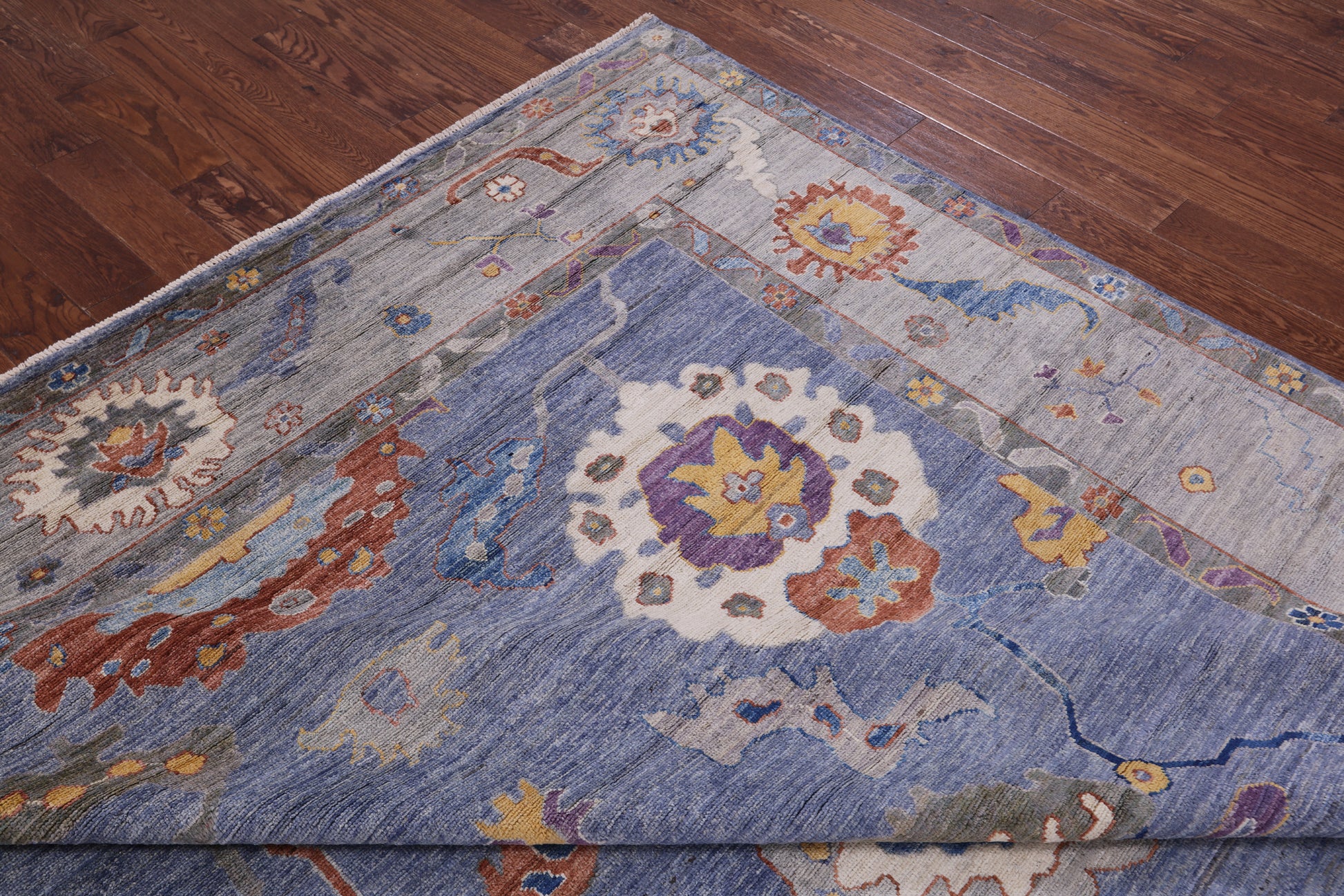Blue Turkish Oushak Hand Knotted Wool Rug - 9' 0" X 11' 7" - Golden Nile