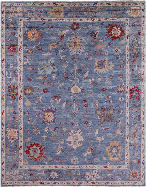 Blue Turkish Oushak Hand Knotted Wool Rug - 9' 3" X 11' 10" - Golden Nile