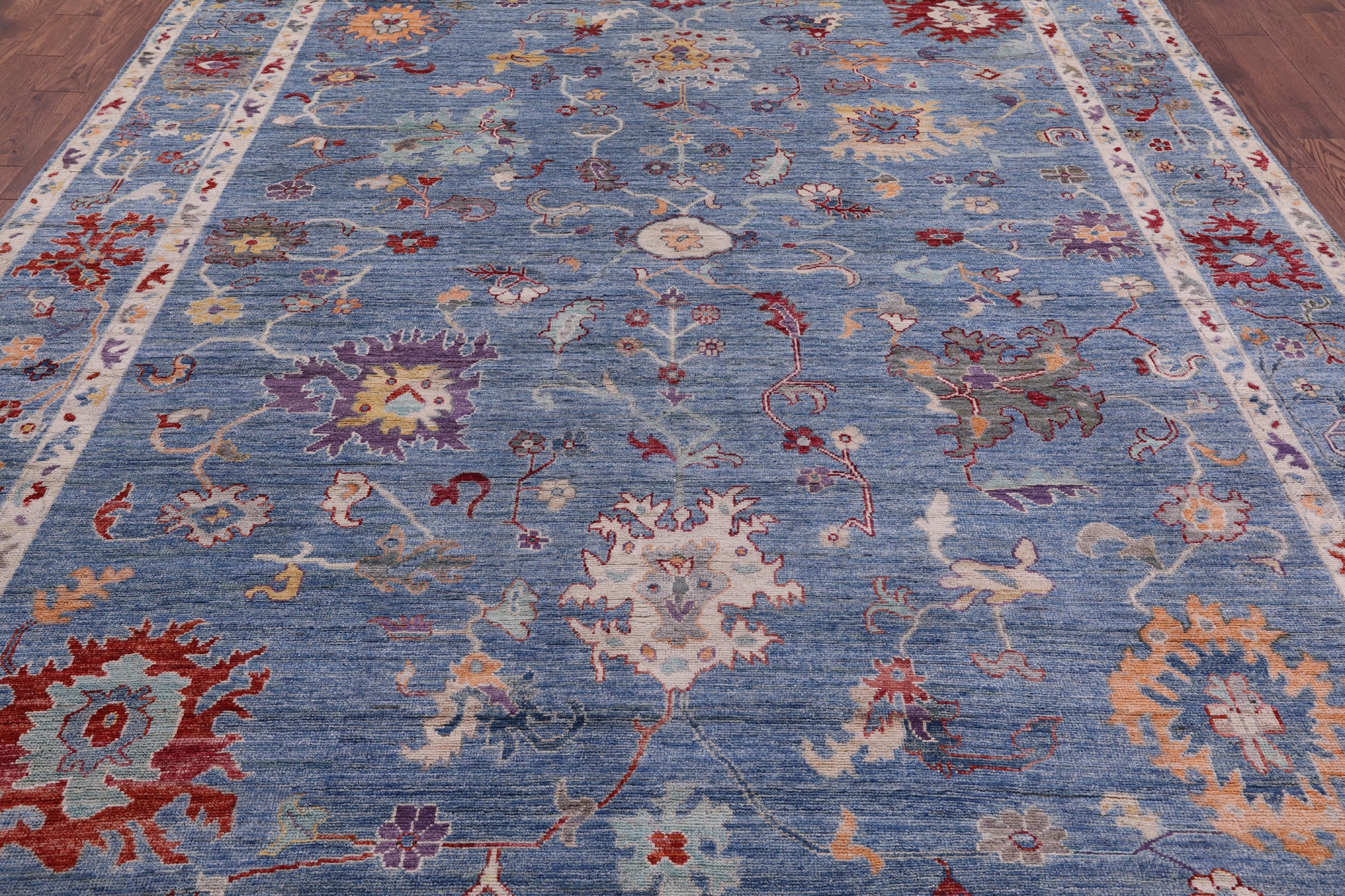 Blue Turkish Oushak Hand Knotted Wool Rug - 9' 3" X 11' 10" - Golden Nile