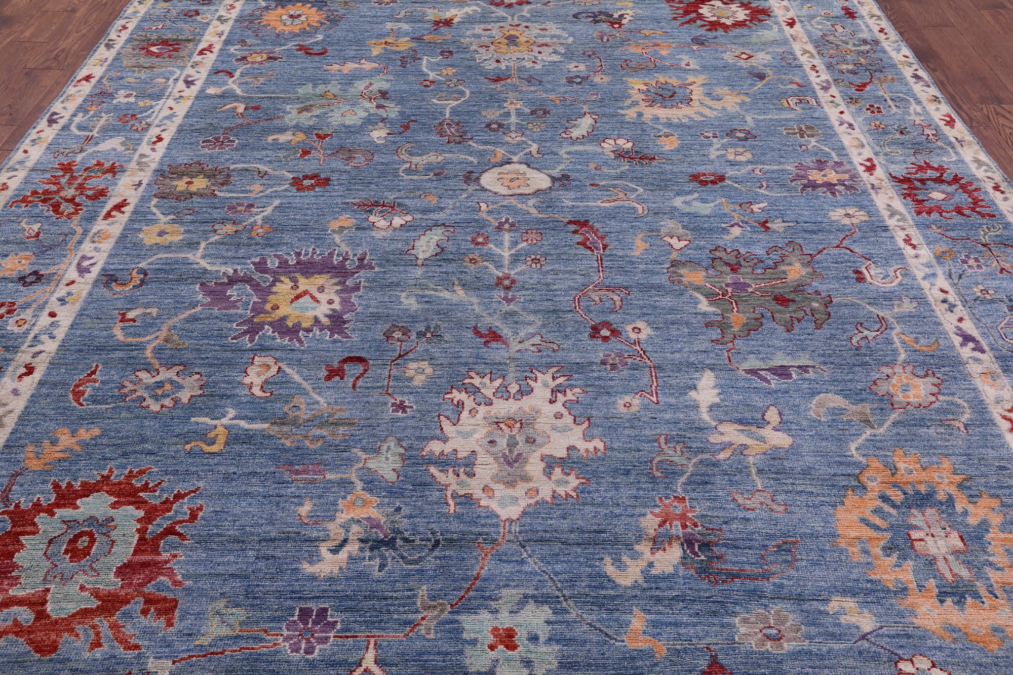 Blue Turkish Oushak Hand Knotted Wool Rug - 9' 3" X 11' 10" - Golden Nile