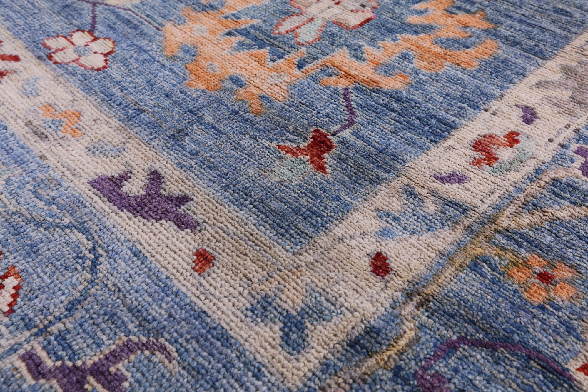 Blue Turkish Oushak Hand Knotted Wool Rug - 9' 3" X 11' 10" - Golden Nile