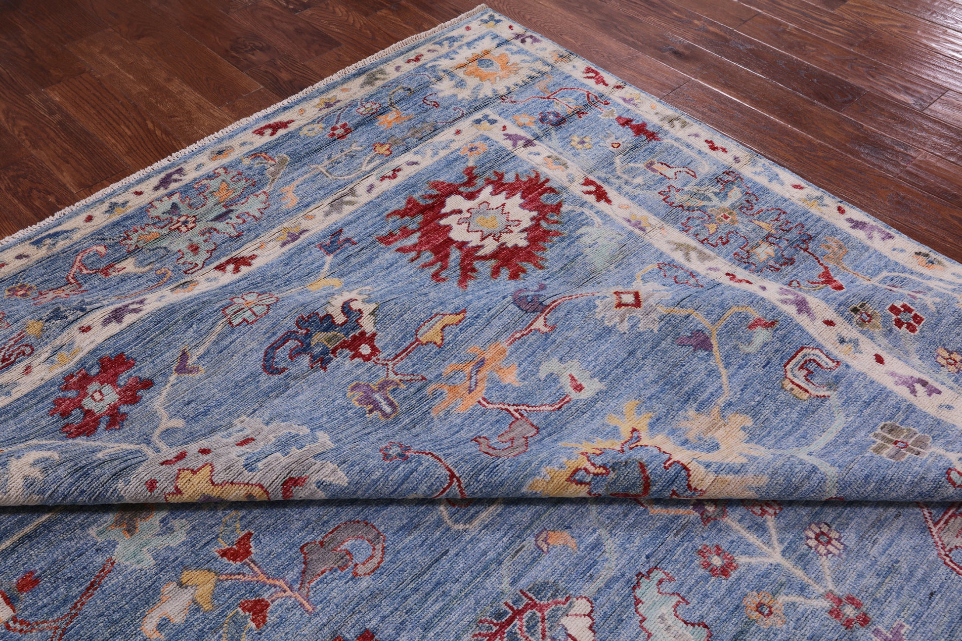 Blue Turkish Oushak Hand Knotted Wool Rug - 9' 3" X 11' 10" - Golden Nile