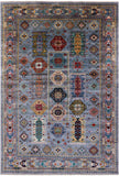 Blue Turkmen Ersari Hand Knotted Wool Rug - 6' 9" X 9' 9" - Golden Nile