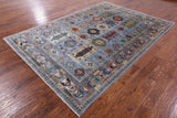 Blue Turkmen Ersari Hand Knotted Wool Rug - 6' 9" X 9' 9" - Golden Nile