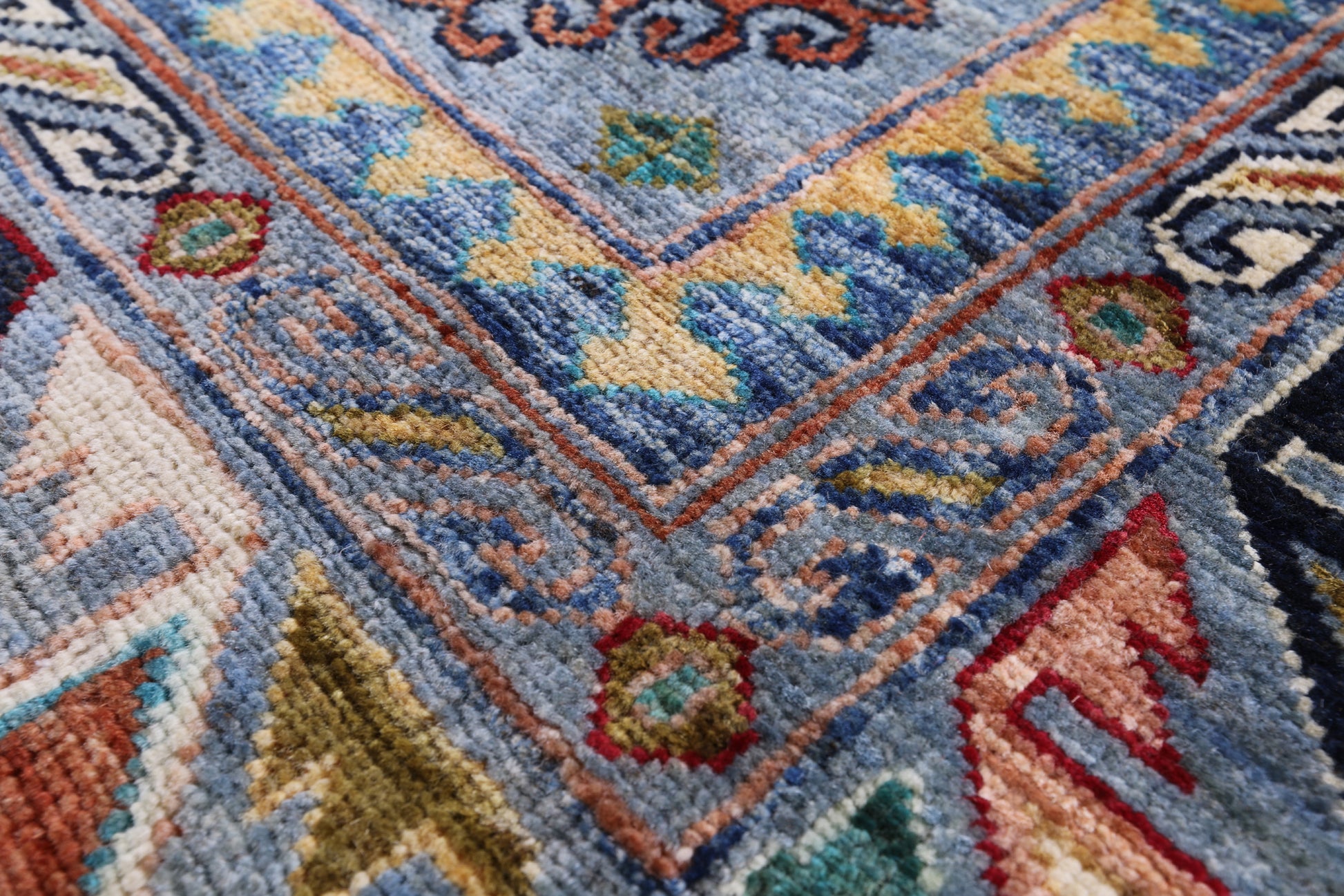 Blue Turkmen Ersari Hand Knotted Wool Rug - 6' 9" X 9' 9" - Golden Nile