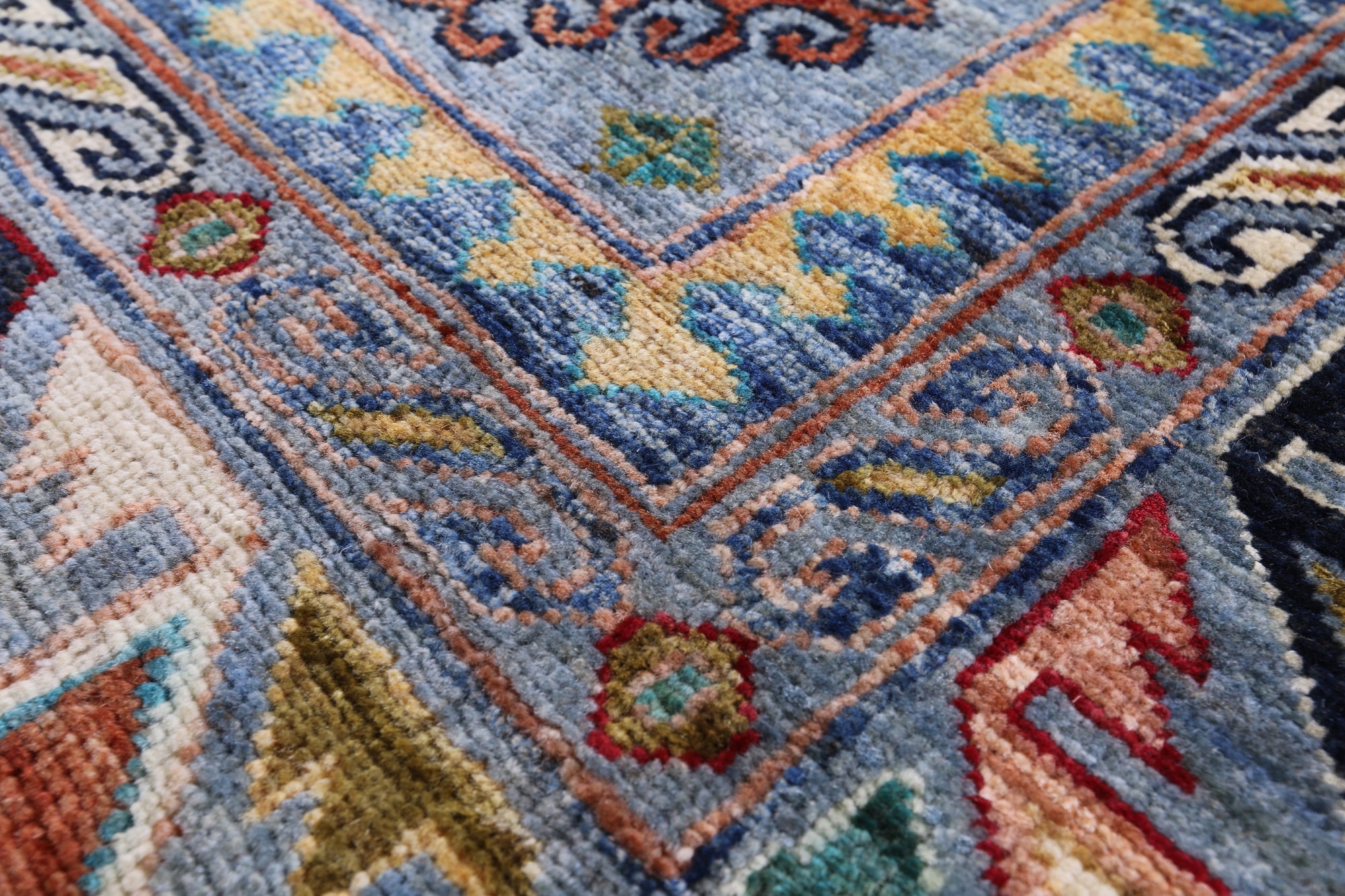 Blue Turkmen Ersari Hand Knotted Wool Rug - 6' 9" X 9' 9" - Golden Nile