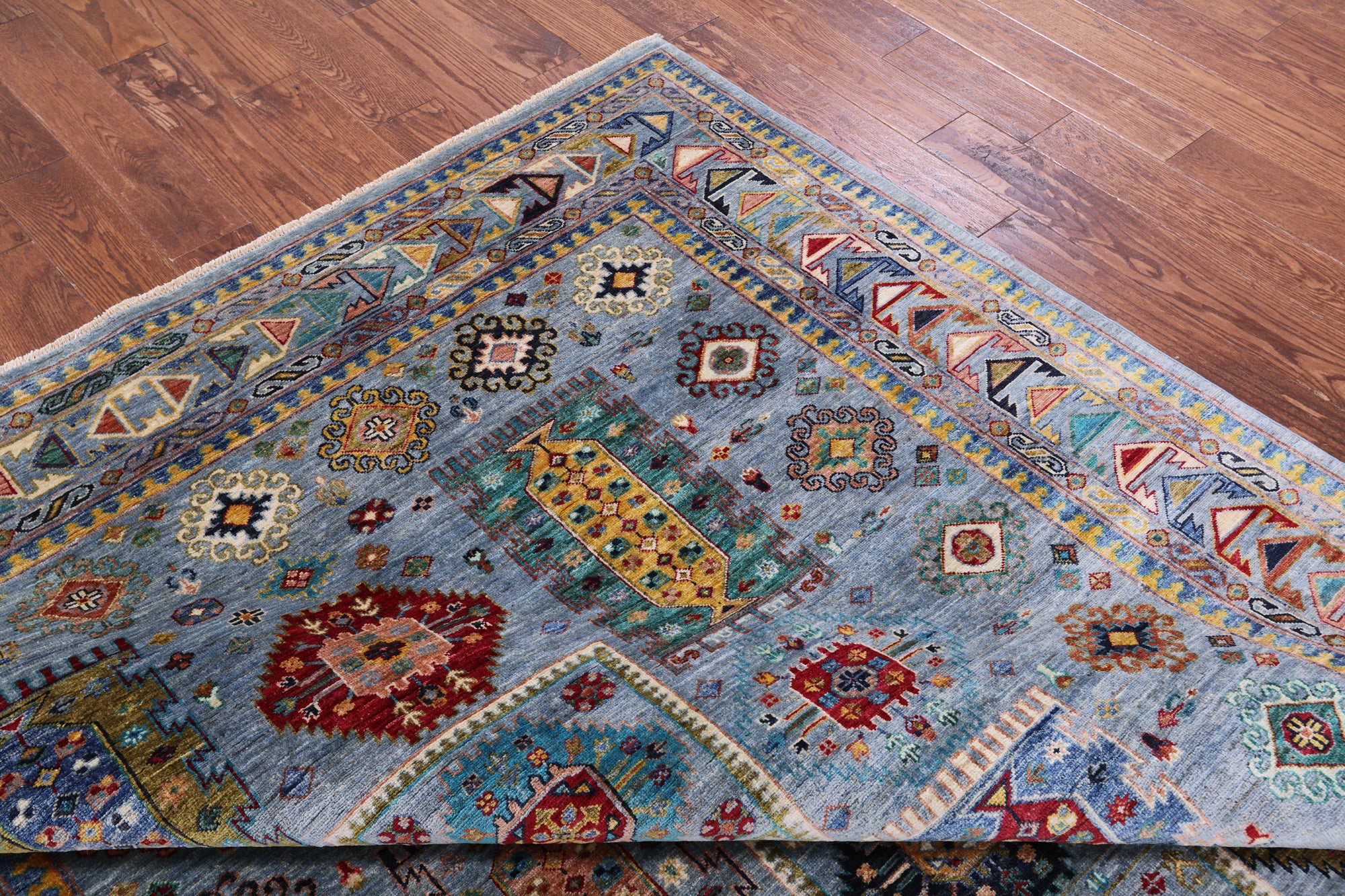 Blue Turkmen Ersari Hand Knotted Wool Rug - 6' 9" X 9' 9" - Golden Nile