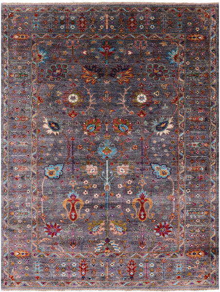 Grey Peshawar Hand Knotted Wool Rug - 5' 10" X 7' 8" - Golden Nile