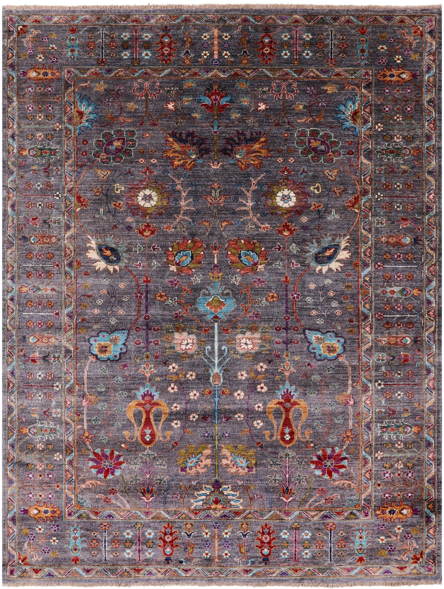 Grey Peshawar Hand Knotted Wool Rug - 5' 10" X 7' 8" - Golden Nile