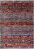 Grey Khorjin Persian Gabbeh Handmade Wool Rug - 4' 2" X 5' 11" - Golden Nile