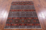 Grey Khorjin Persian Gabbeh Handmade Wool Rug - 4' 2" X 5' 11" - Golden Nile