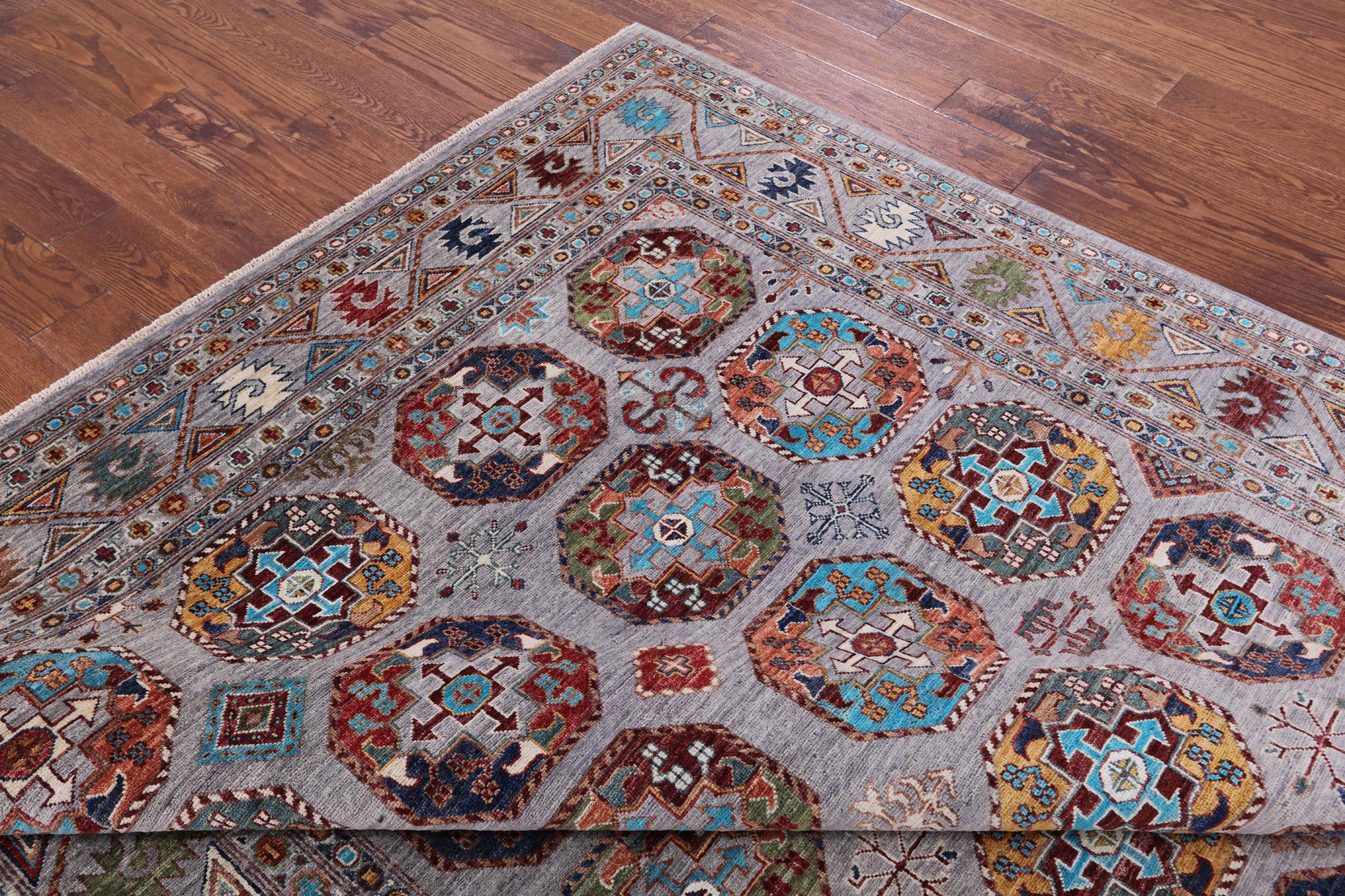 Grey Turkmen Ersari Hand Knotted Wool Rug - 6' 8" X 9' 8" - Golden Nile