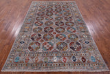 Grey Turkmen Ersari Hand Knotted Wool Rug - 6' 8" X 9' 8" - Golden Nile