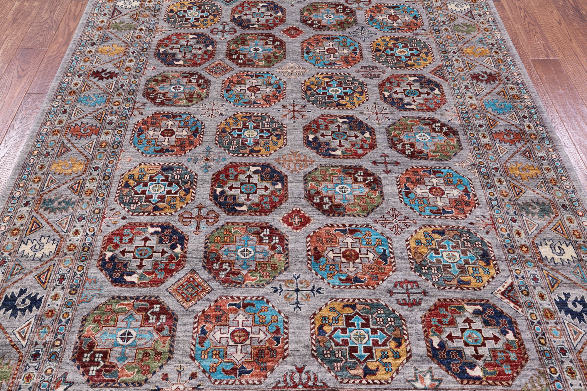Grey Turkmen Ersari Hand Knotted Wool Rug - 6' 8" X 9' 8" - Golden Nile