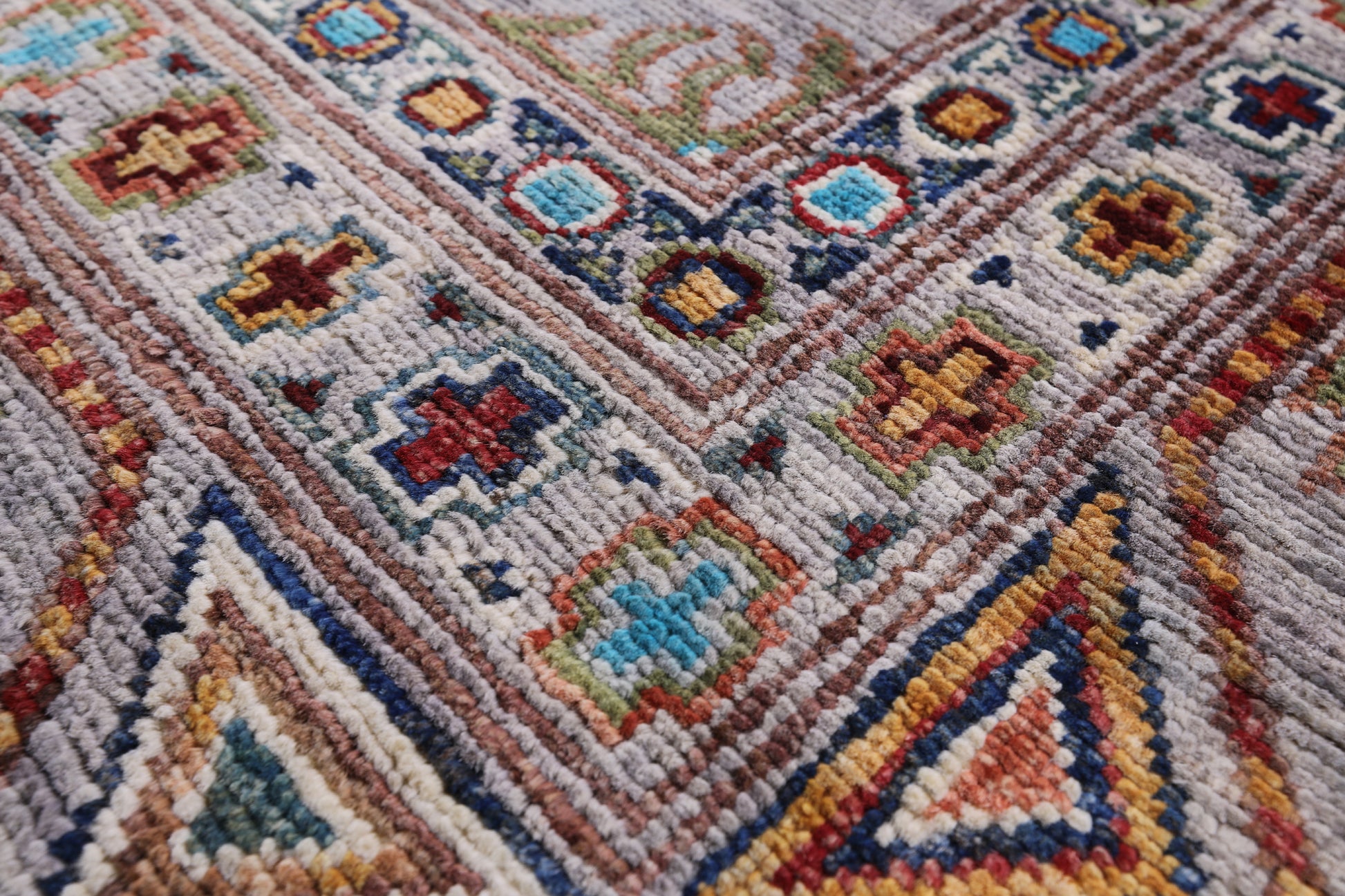 Grey Turkmen Ersari Hand Knotted Wool Rug - 6' 8" X 9' 8" - Golden Nile