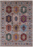 Grey Turkmen Ersari Hand Knotted Wool Rug - 5' 8" X 8' 0" - Golden Nile