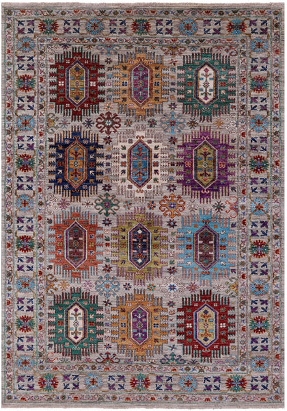 Grey Turkmen Ersari Hand Knotted Wool Rug - 5' 8" X 8' 0" - Golden Nile