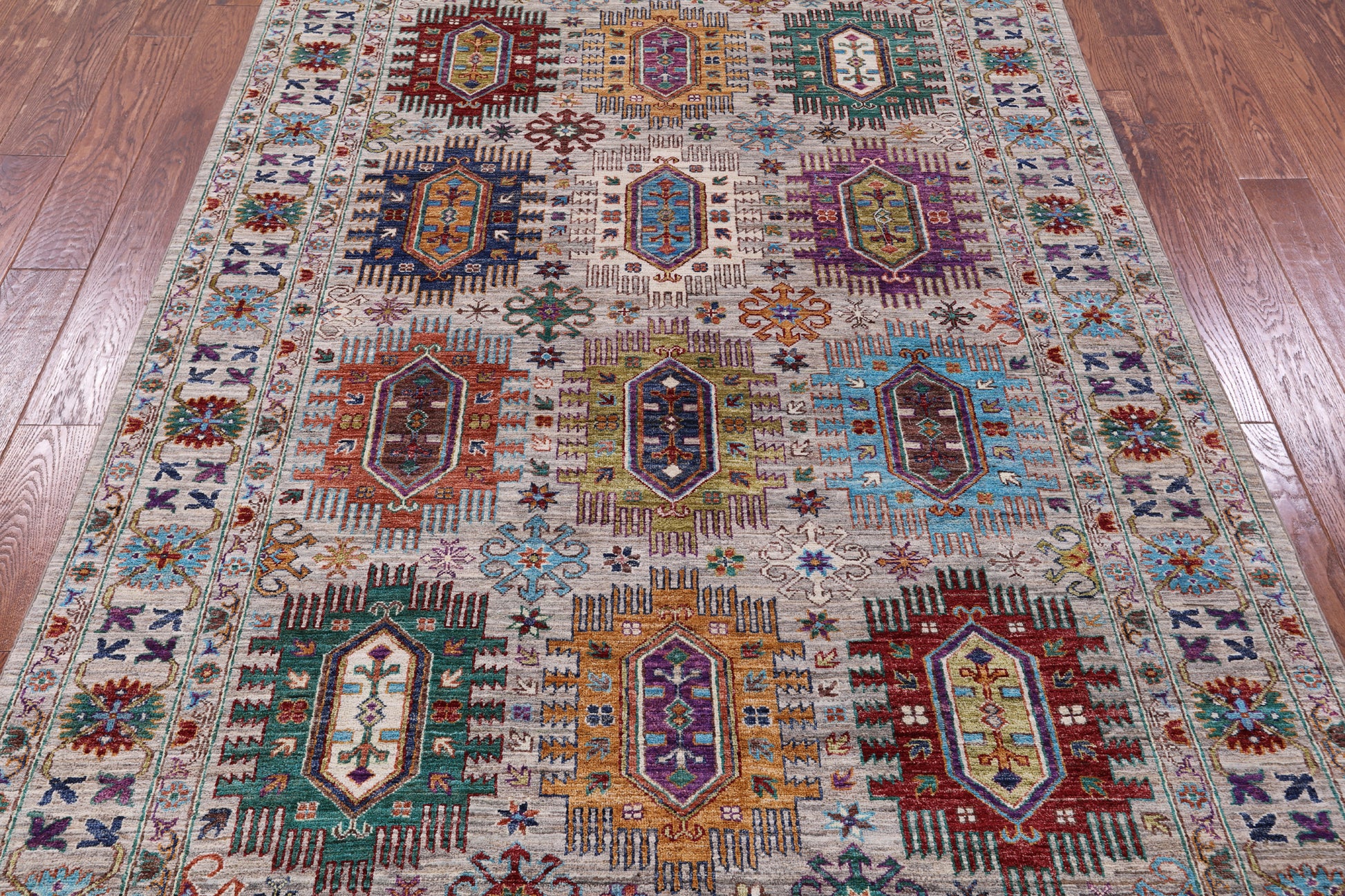 Grey Turkmen Ersari Hand Knotted Wool Rug - 5' 8" X 8' 0" - Golden Nile