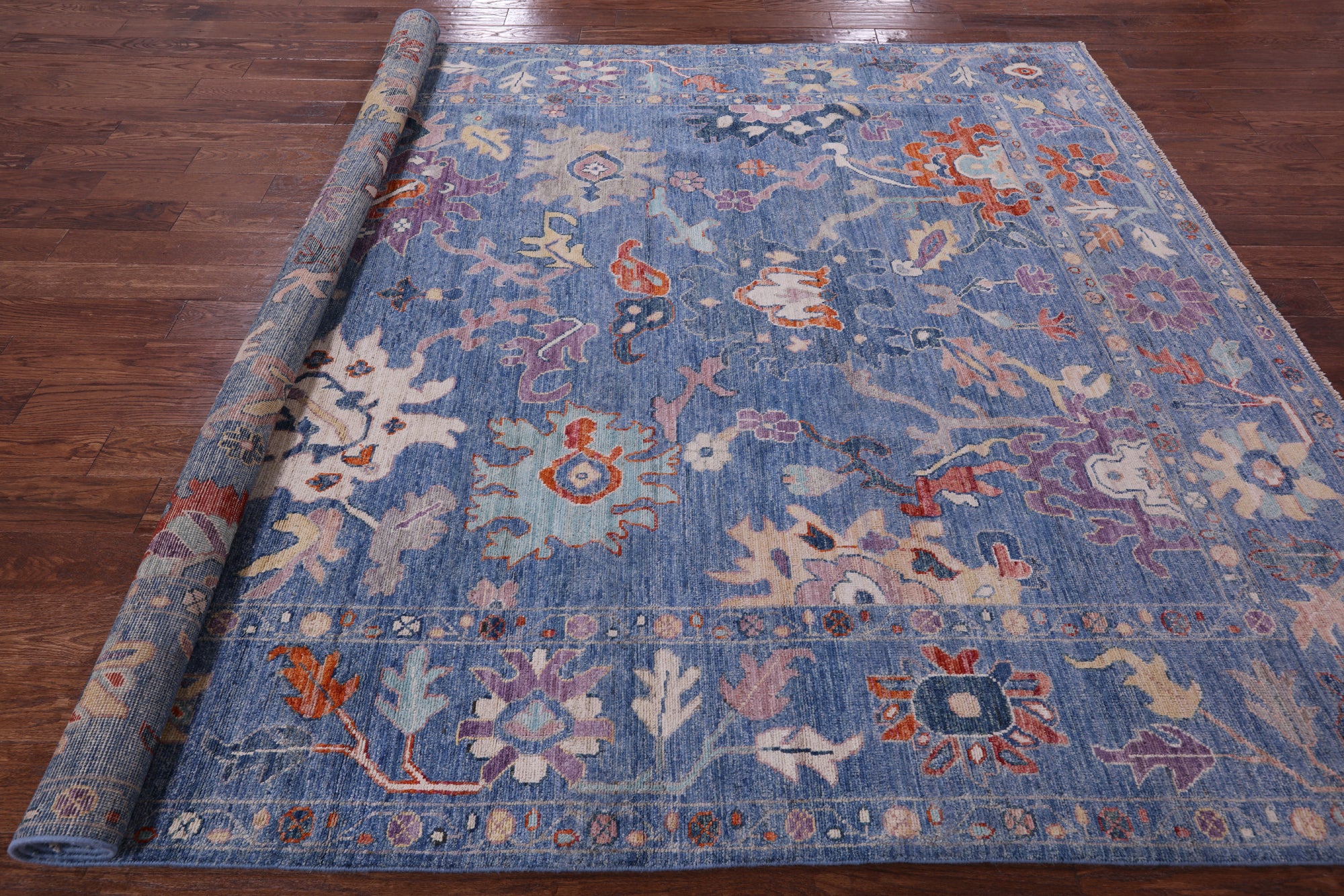 Blue Turkish Oushak Hand Knotted Wool Rug - 8' 0" X 9' 10" - Golden Nile