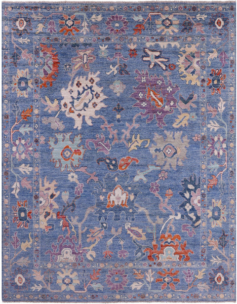 Blue Turkish Oushak Hand Knotted Wool Rug - 8' 0" X 9' 10" - Golden Nile